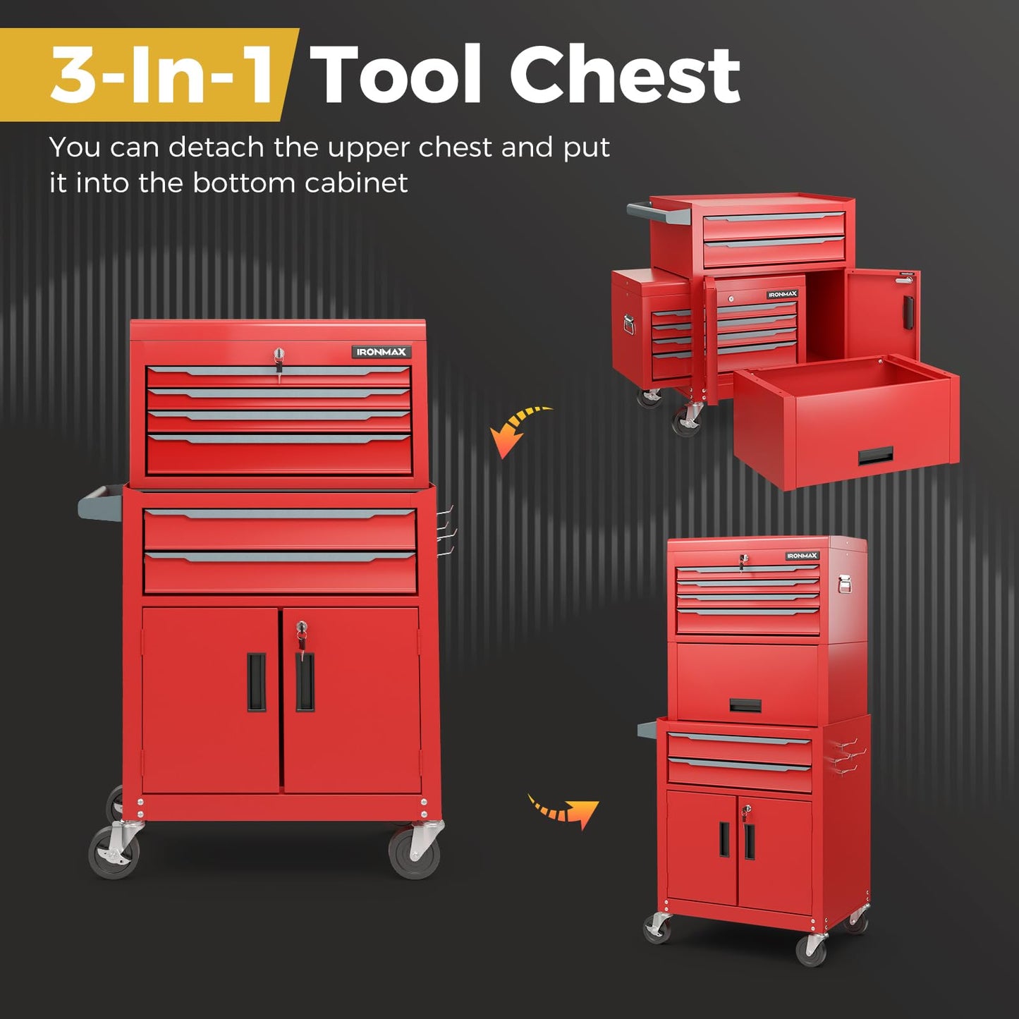 Goplus Tool Chest, 6 Drawers 3-in-1 Extra Large Tool Storage Cabinet with 4” Universal Lockable Wheels, Auto Lock, Protective Liner, Heavy Duty Rolling Tool Box for Garage, Workshop