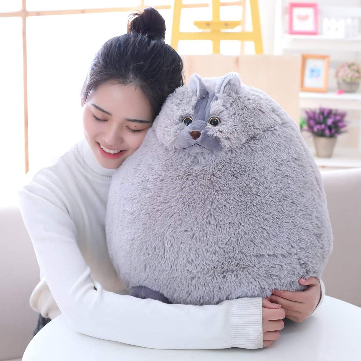 Winsterch Kids Large Cat Stuffed Animal Toys Gift Big Plush Cat Animal Baby Doll, Fat Gray Plush Cat Toy for Boys (Gray, 20 Inches)