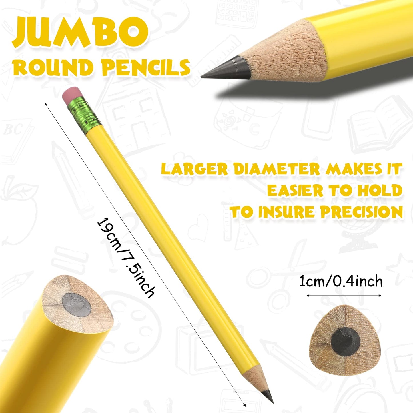 Fainne 48 Pcs Fat Pencils Jumbo Big Thick Large Pencils and 3 Pieces Sharpeners for Kids Beginners Preschoolers Kindergarten School Office Supplies(Yellow+Green,Triangle)