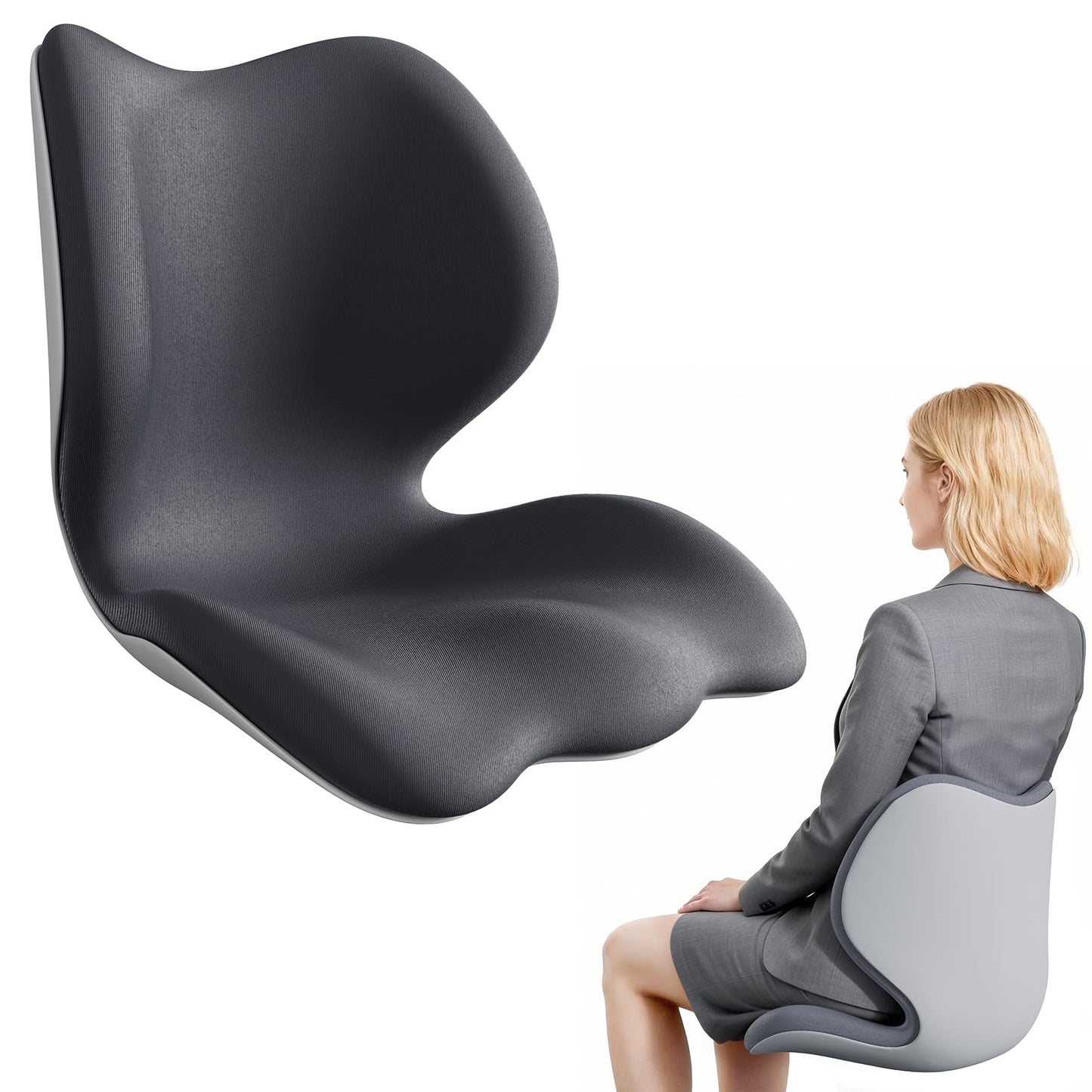 Civa Ergonomic Back Support Seat for Chair and Long Sitting, Full Back, Hip and Thigh Support with Structured Lumbar System and Extra-Thick Memory Foam for Pain Relief and Reduced Sitting Discomfort