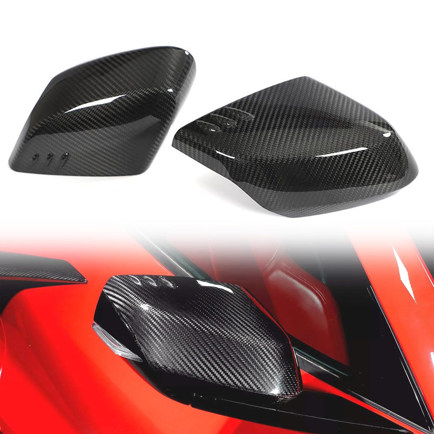 Etesan Carbon Fiber Mirror Covers Fit for Corvette C8 Z51 Z06 Stingray E-Ray 2020-2025, Real Carbon Fiber Rear view Mirror Guard Cover Trim 2PCS