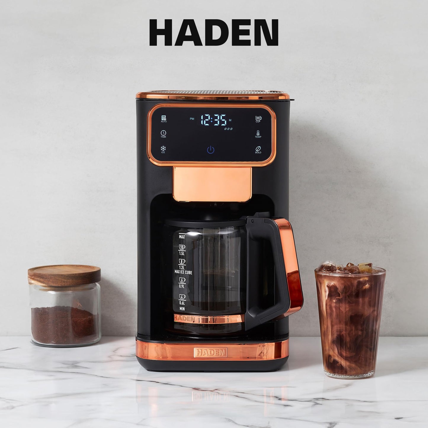 Haden Dual Brew 12 Cup Hot and Iced Coffee Maker with 120 Minute Keep Warm, Delay Brew, Adjustable Strength, Programmable Clock, and Anti Drip, Black
