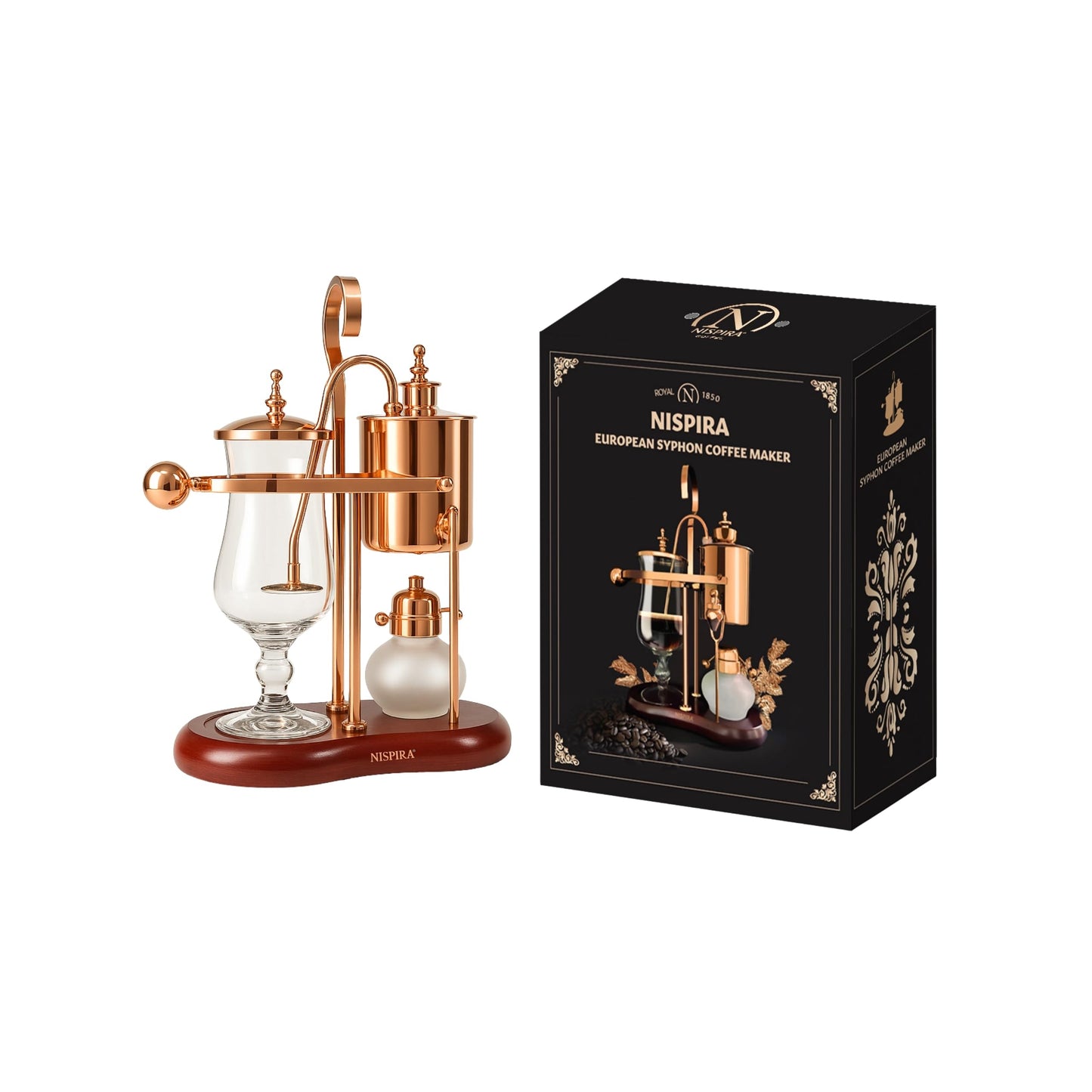 Nispira Belgium Royal Family Balance Syphon Unique Gravity Vintage Coffee Maker Vacuum Brewing System Copper 500 ml