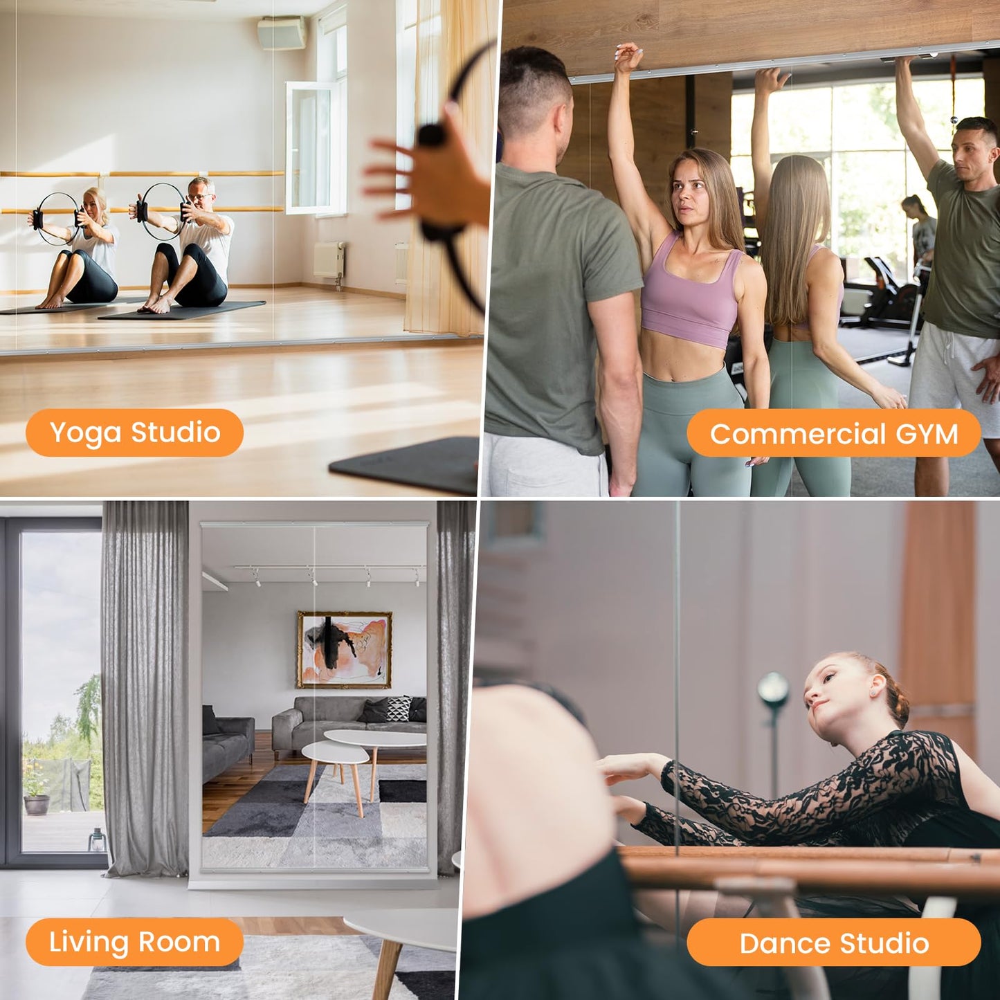 Peegel Home Gym Mirror - 63''x24''(2PCS) Large Frameless Tempered Glass Workout Mirrors for Home Gym Wall,Yoga,Garage,Dance