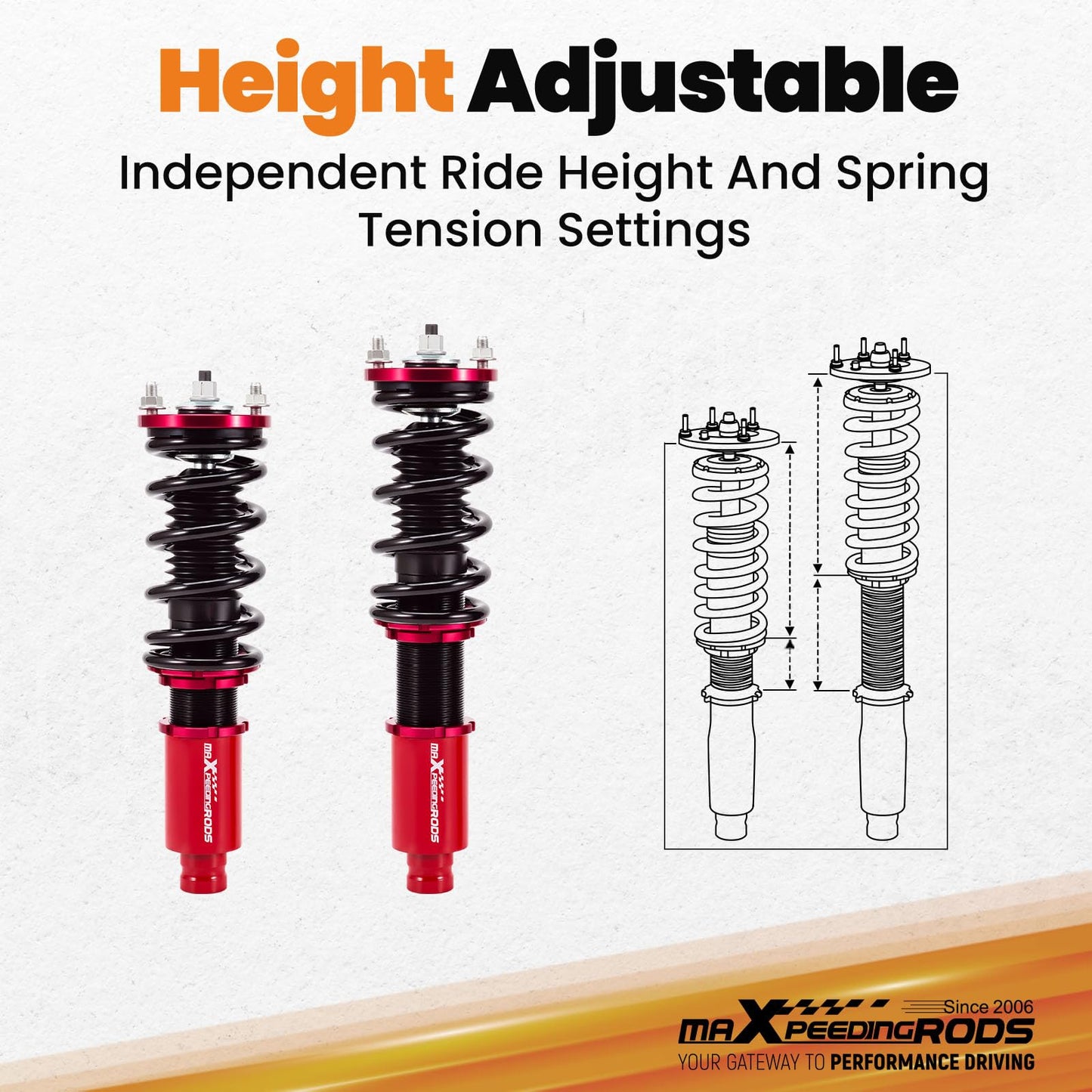 maXpeedingrods Coilovers for Honda Civic 1988-2000, for Honda CRX 1988-1991,for Honda CR-X del Sol 1992-1995, for Acura Integra 1994-2001, Adjustable Height Coilovers Suspension Kit Lowering Kit Red