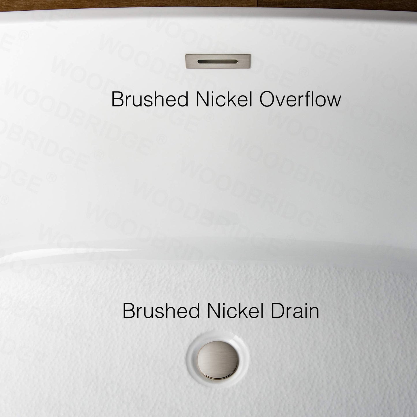 WOODBRIDGE 59"Freestanding White Acylic Soaking Bathtub with Brushed Nickel Drain and Overflow,BTA1518 -B/N-Drain &O