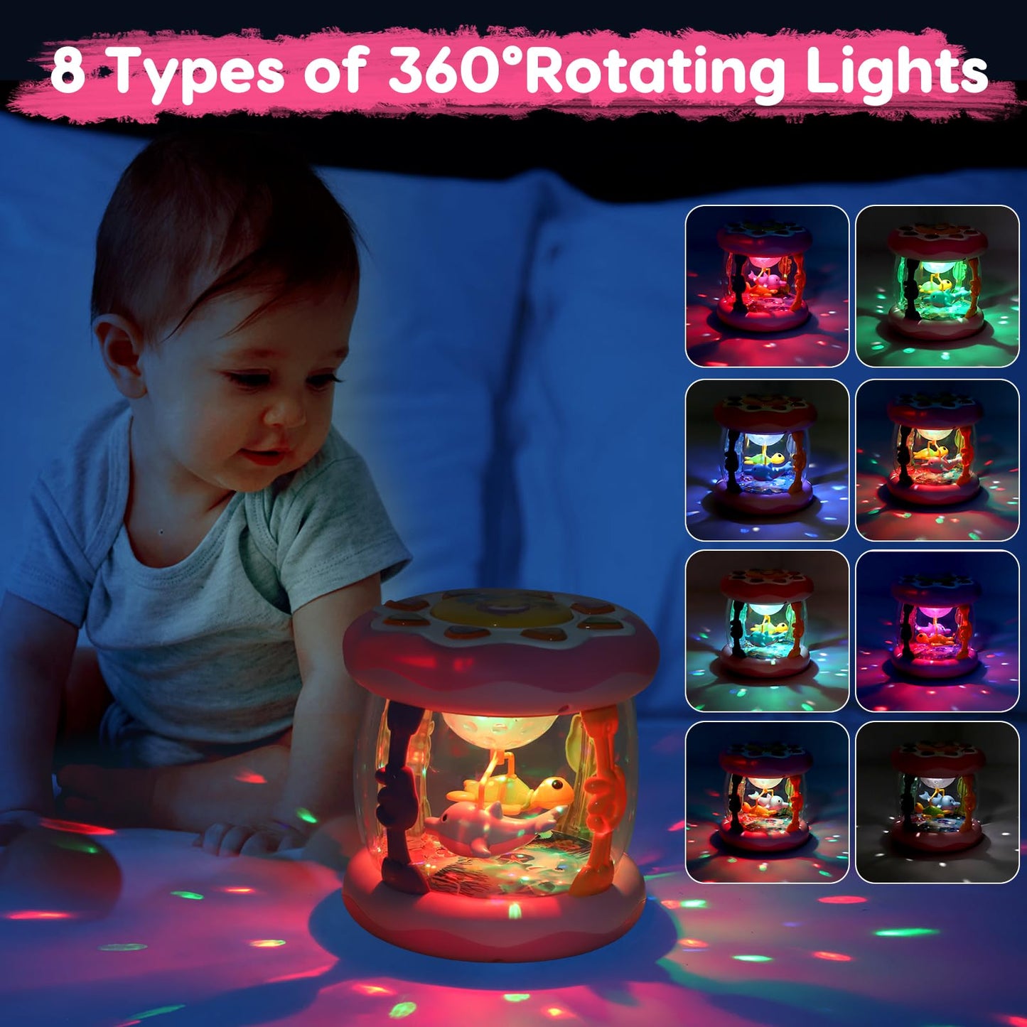 Baby Girl Toys 0-6 Months Ocean Projector Rotating Musical Light Up Tummy Time Toy Infant Aquarium 0-3 4 5 6 7 8 9 Months Crawling Toys Babies 6-12 Month Girl 1 Year Old Birthday Newborn Shower Gifts
