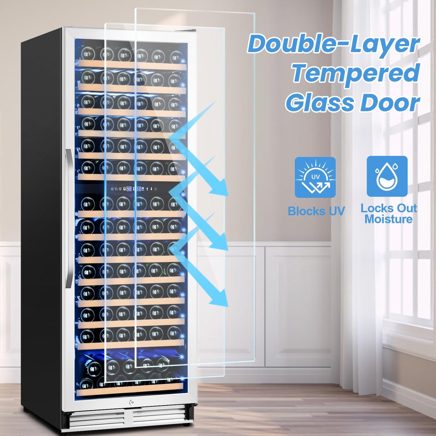 Velieta 180 Bottles Wine Fridge 24 Inch Dual Zone Wine Cooler Refrigerator Freestanding Wine Refrigerator with Glass Door and Safety Lock, Large Wine Cellar for Home, Office, Kitchen