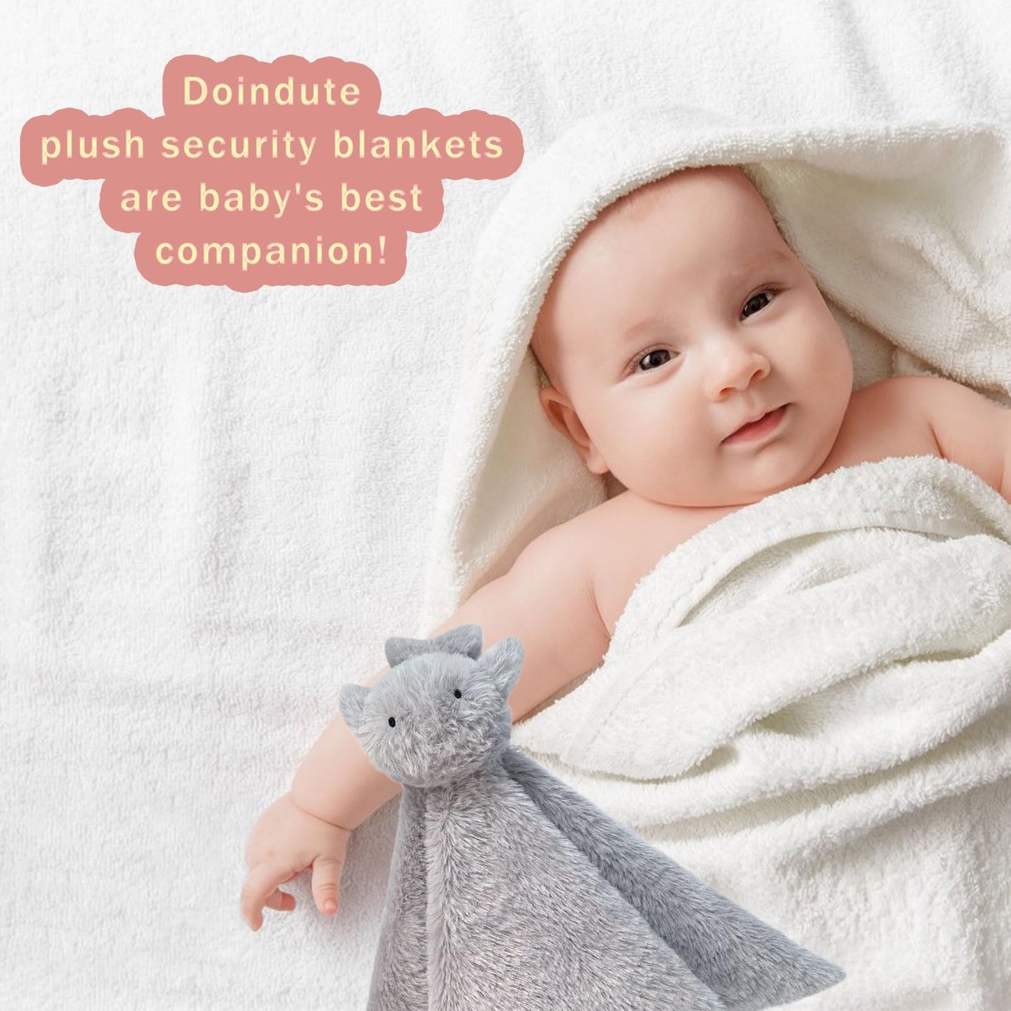 Doindute Baby Gray Whale Soft Stuffed Animal Security Blanket, Plush Whale Character Lovey Blanket, Baby Shower/Nursery Gift, Newborn Infant Toddler Snuggle Blankie for Girls Boys, 14 Inches