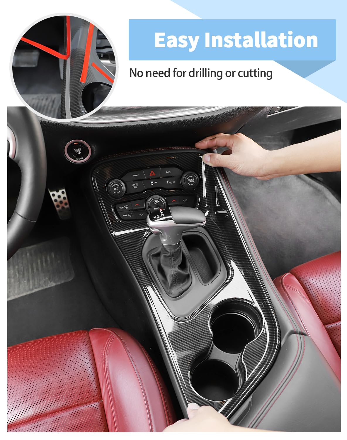 Voodonala Carbon Fiber Interior Trim Kits Compatible with Dodge Challenger 2015-2024, Center Console Dash Gear Shift Steering Wheel Window Lift Control Panel Cover