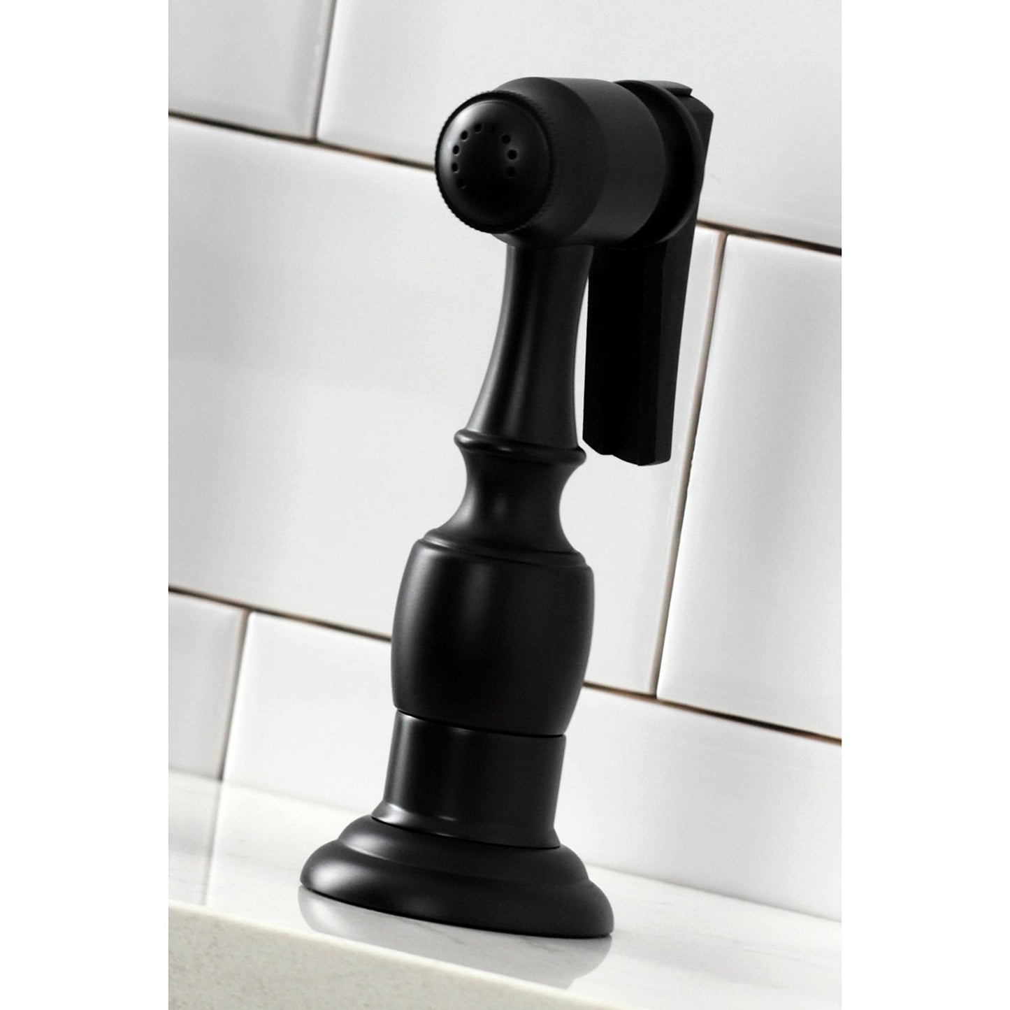 Kingston Brass KS1270PXBS Heritage Bridge Kitchen Faucet with Brass Sprayer, Matte Black