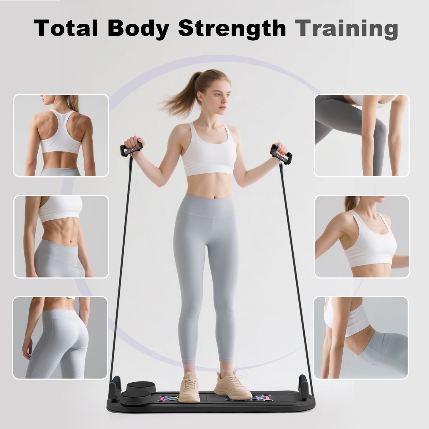 Pilates Board, Pilates Reformer Set, 6-in-1 Portable Foldable Ab Board Trainer Exercise Machine for Home with Digital Display, Pilates Reformer Board for Women