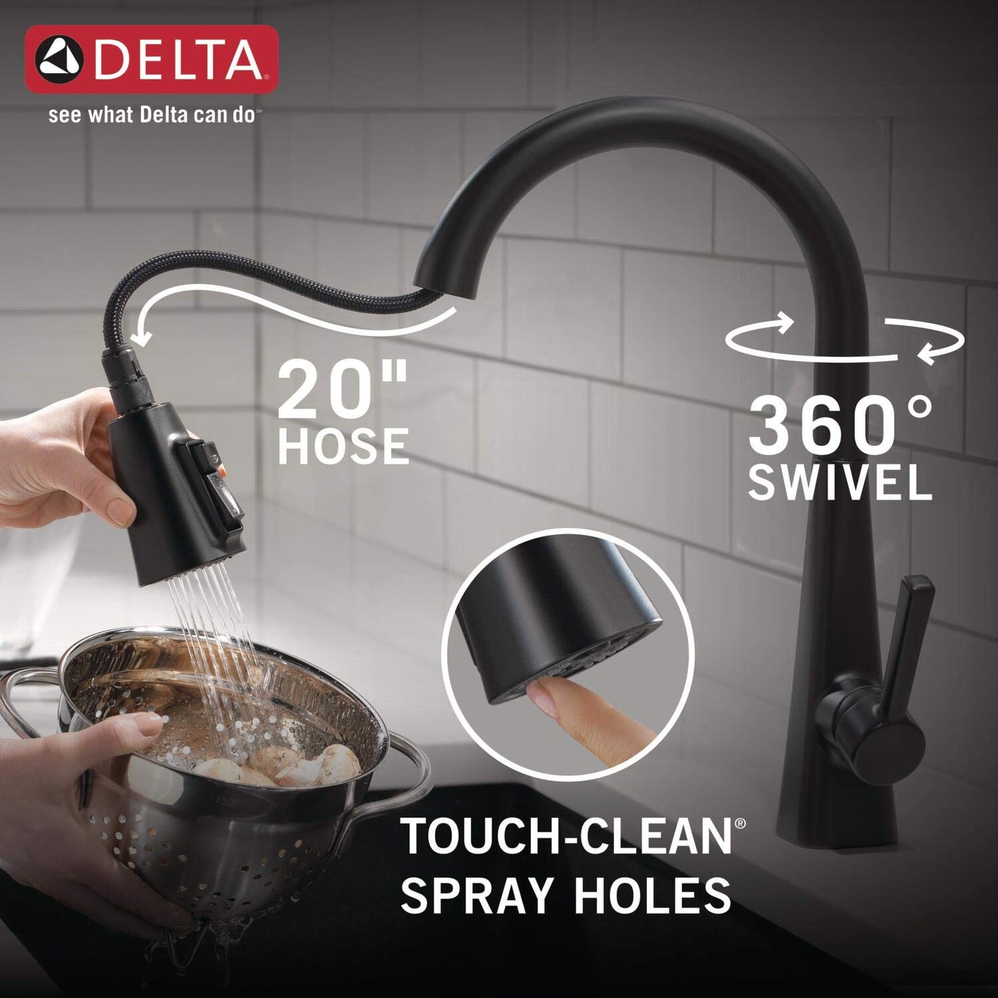 Delta Lenta Matte Black Kitchen Faucet with Pull Down Sprayer, Modern Single Hole Kitchen Sink Faucet, Single Handle, Matte Black 19802Z-BL-DST