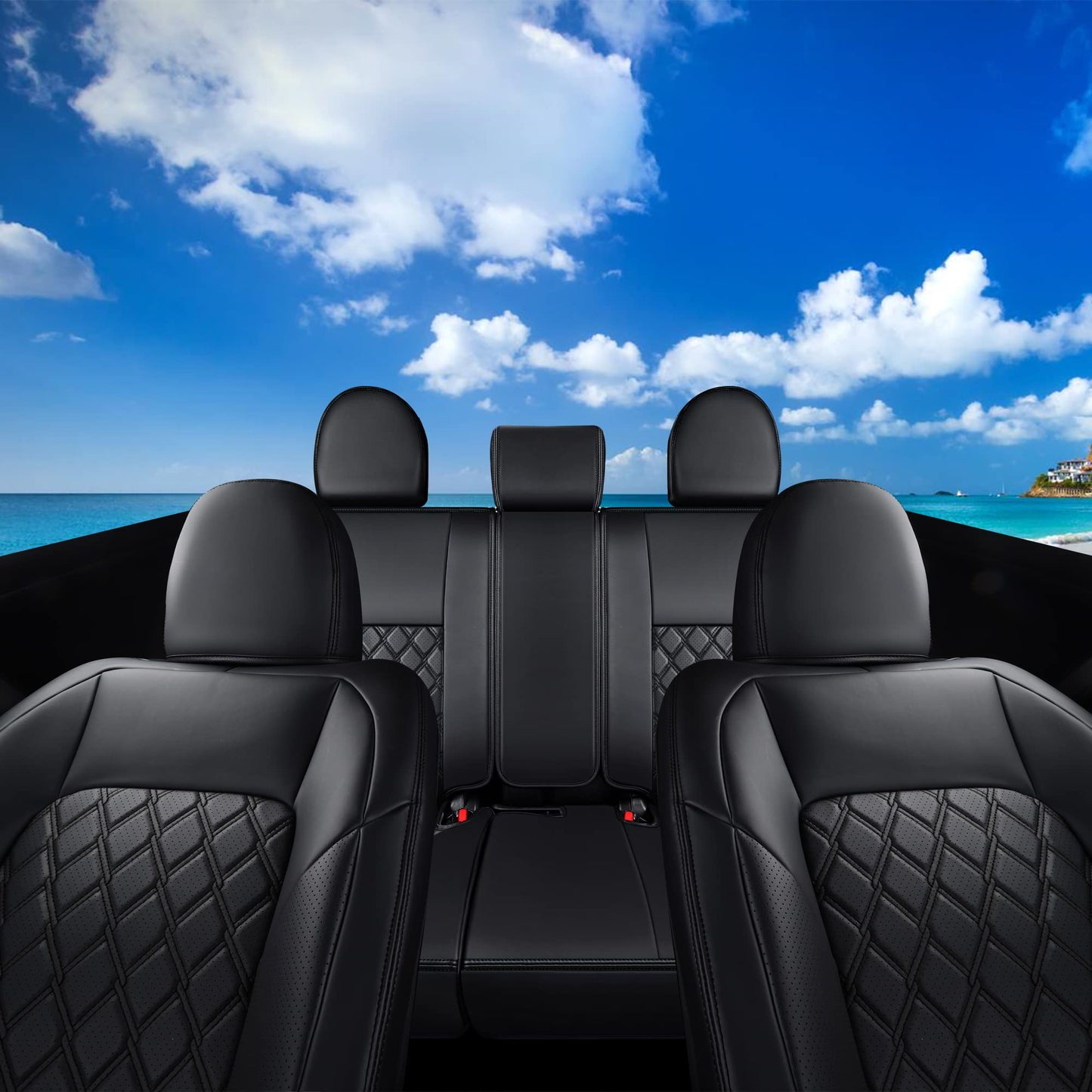 Huidasource Car Seat Covers Fit for Toyota RAV4, Full Coverage Waterproof Leather Seat Cushion Covers Full Set Fit for 2013-2018 Toyota Rav4 XLE LE XLE Premium Limited (Not for Hybrid, Black)