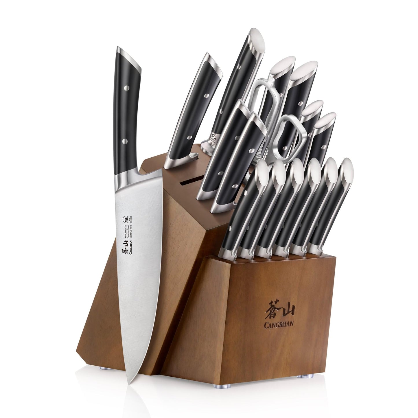 Cangshan OLYMPUS Series 17-Piece Knife Block Set, German Steel, Acacia Wood Block (Black)
