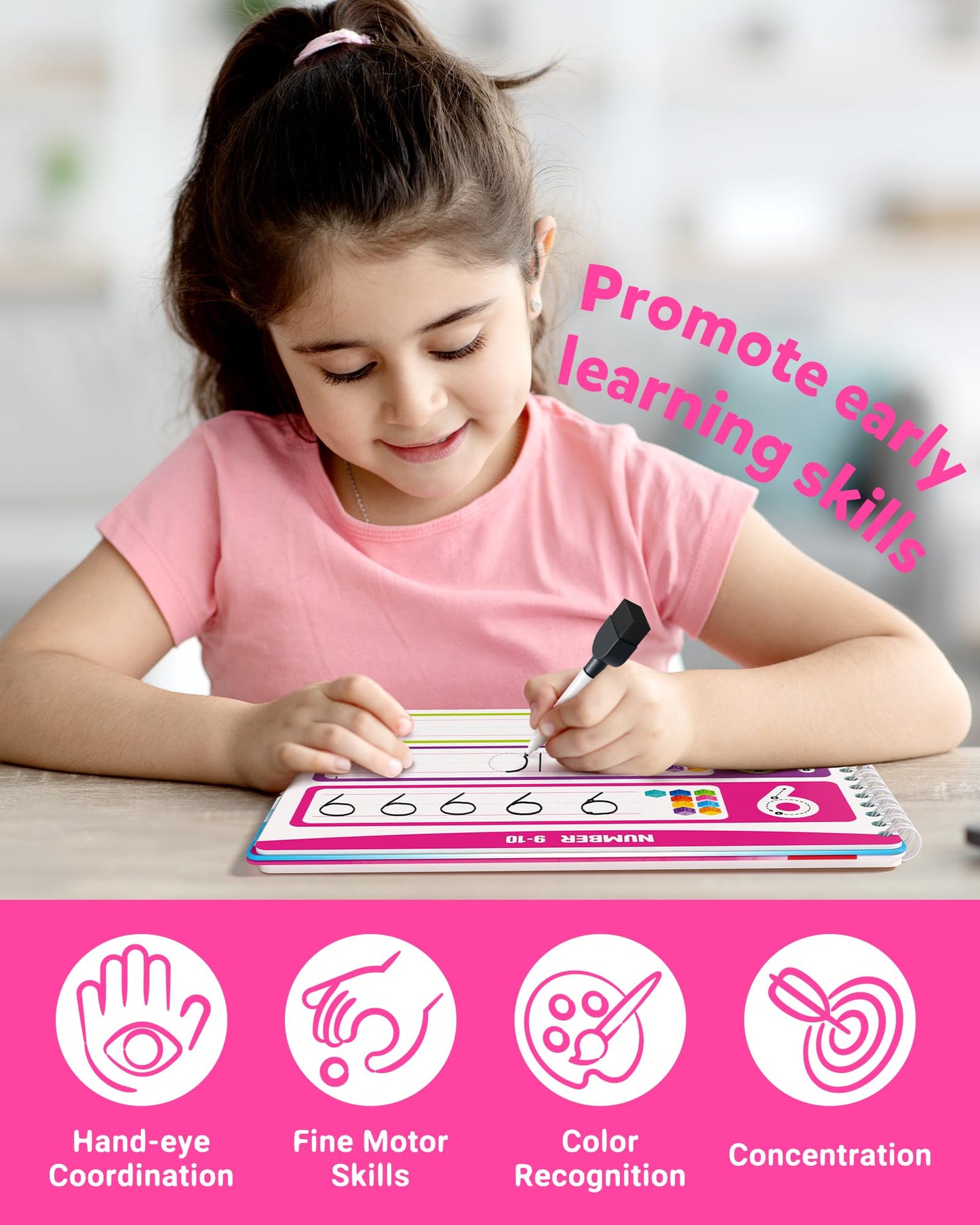 Coogam Montessori Preschool Learning Activities for Toddler Girls Age 3-5, Busy Book with Tracing & Handwriting Practice, Educational Autism Sensory Travel Toys for Girls Birthday Gifts