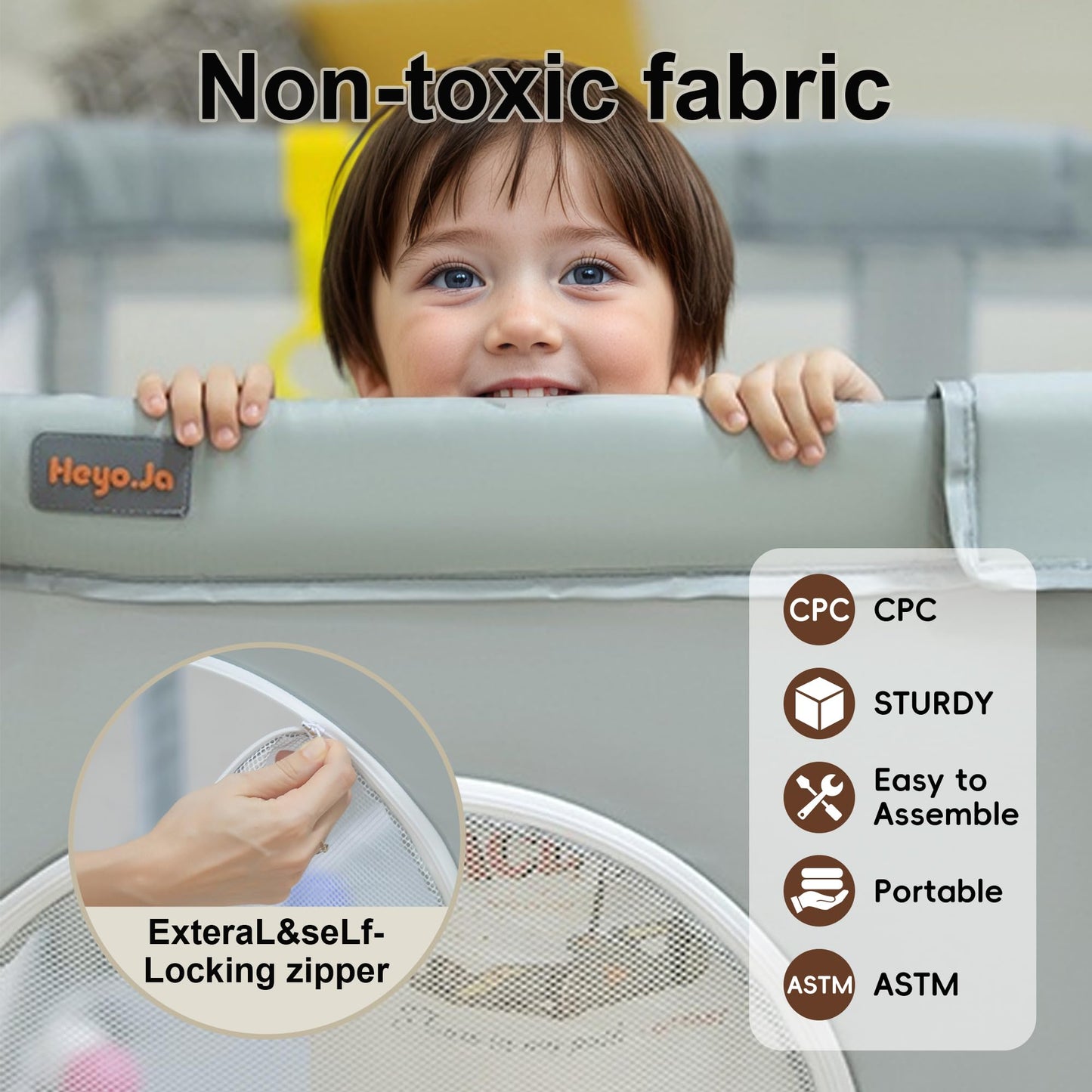 Foldable Playpen with Detachable Thicken Mat,50x50 Inches Portable Playpen,Collapsible Play Pen for Babies and Toddlers,Indoor & Outdoor Baby Fence Play Area,Cold Gray