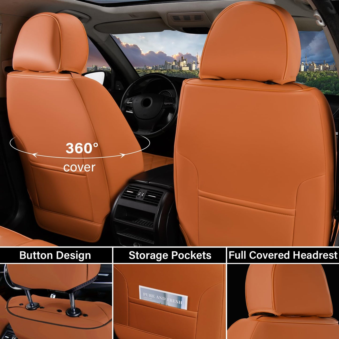Coverado Seat Covers, Car Seat Covers Full Set, Leather Seat Covers for Cars, Automotive Seat Covers Car Seat Protector Car Accessories Fit for Most Sedans SUV Pick-up Truck(Black&Brown)