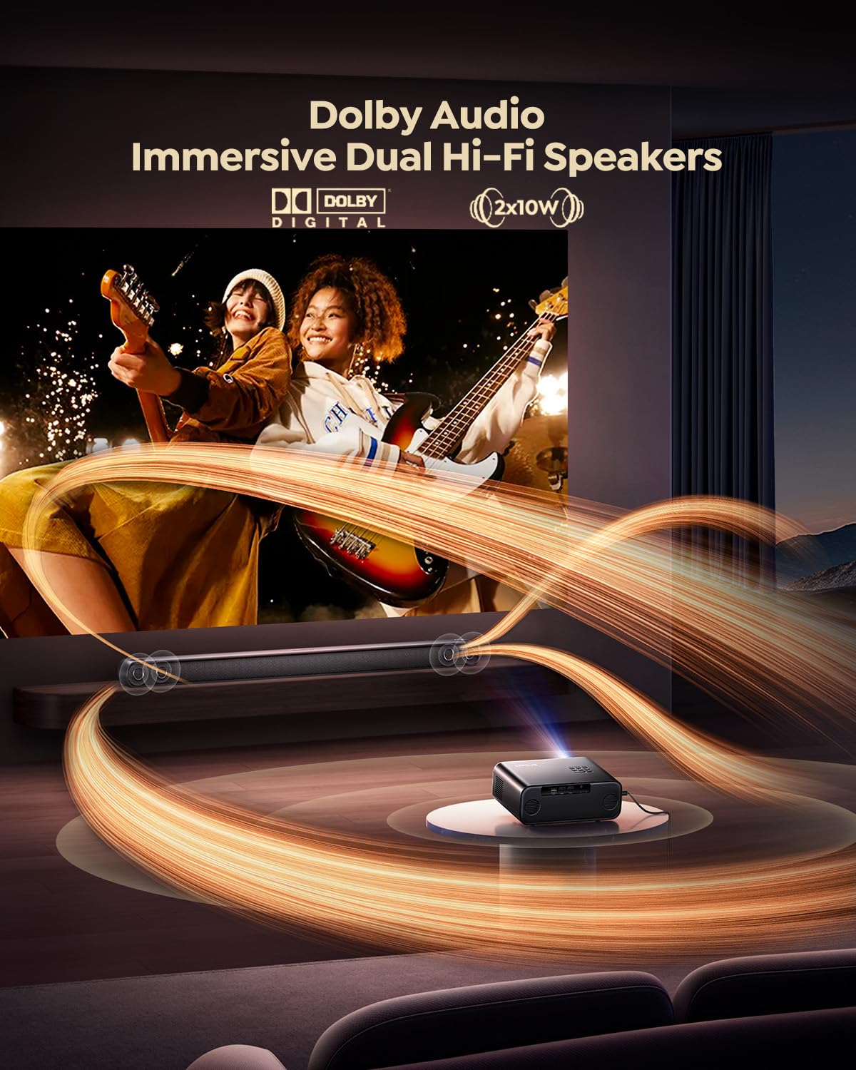 [Built-in Official Apps/4K Support] Smart Outdoor Projector with WiFi and Bluetooth, 800ANSI Movie Projector, DoIby Audio with Dual Speaker, Auto Focus w/ YouTube&PrimeVideo Proyector, Upgrad P62 Pro
