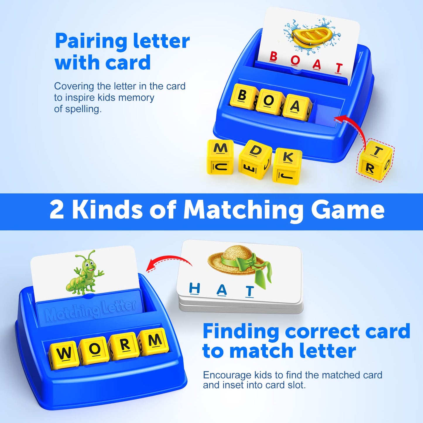 Learning Games for Kids Ages 3-8, Matching Letter Game for Kids Toys Ages 3-8 Educational Toys for 3-8 Year Olds Boys Girls Birthday Party Easter Gifts for 3-8 Year Olds Boys Girls Blue