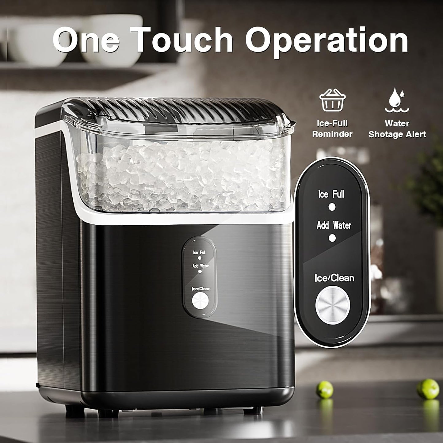 Antarctic Star Nugget Ice Maker Countertop, Chewable Nugget Ice Machine with Automatic Cleaning, Fast Ice Making 34Lbs/24H, One Click Operation for Office/Home/Bar (Stainless Steel Black)