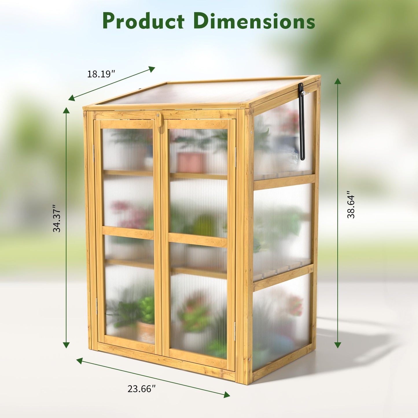 HOOYEAH Wooden Cold Frame Greenhouse, Small 3-Tier Greenhouse Cabinet with Adjustable Shelves & Flip-Top Ventilated Roof for Outdoor and Indoor Use