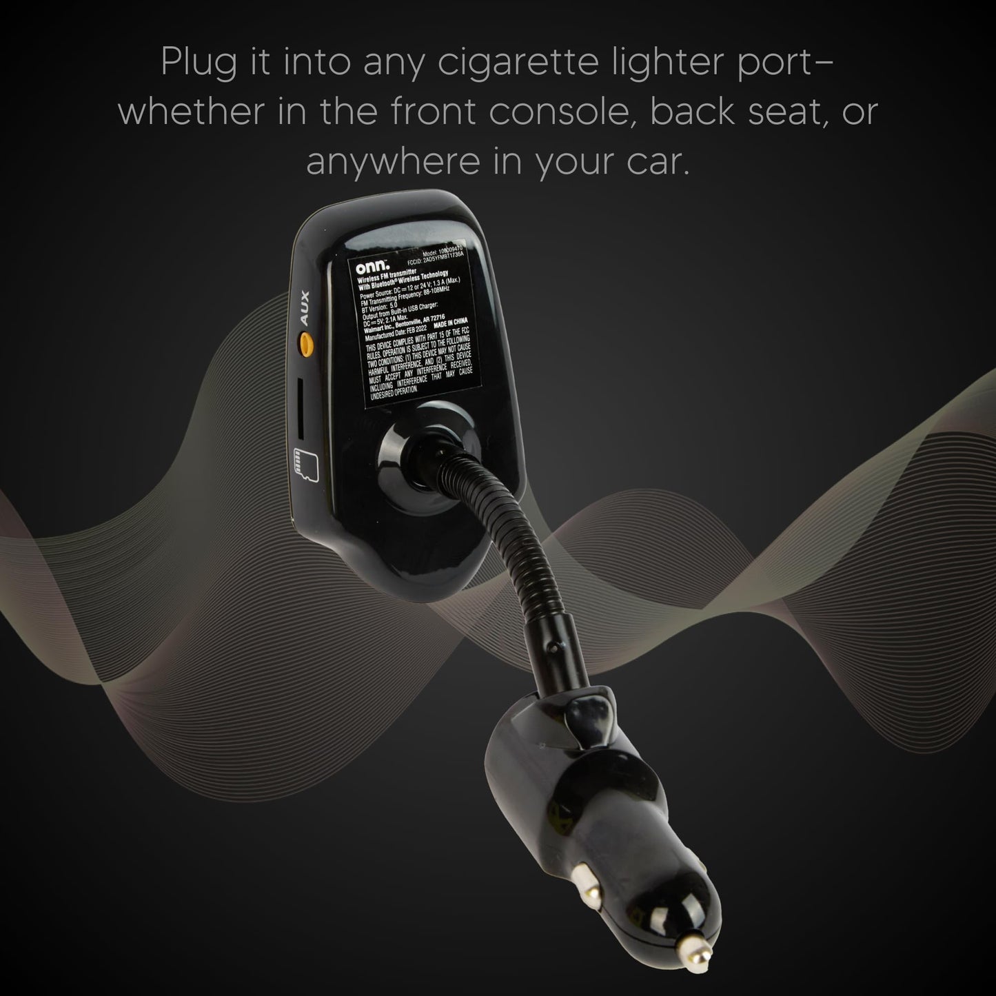 ONN Upgraded 2025 Car Bluetooth FM Transmitter – 1.44" Display, Flexible Gooseneck, Hands-Free Calls, Wireless Music Player, Radio Adapter, USB Charger, Micro SD Card & AUX Support