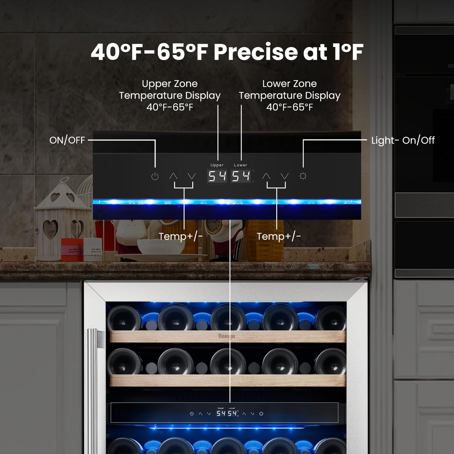 Yeego Wine Fridge Cooler - 24 Inch Dual Zone Wine Fridge Hold 52 Bottles, 40-65°F Wine Refrigerator Glass Door, Built in Fridge, Freestanding Adjustable Shelves Fridge for Beer Soda Drink Home Bar