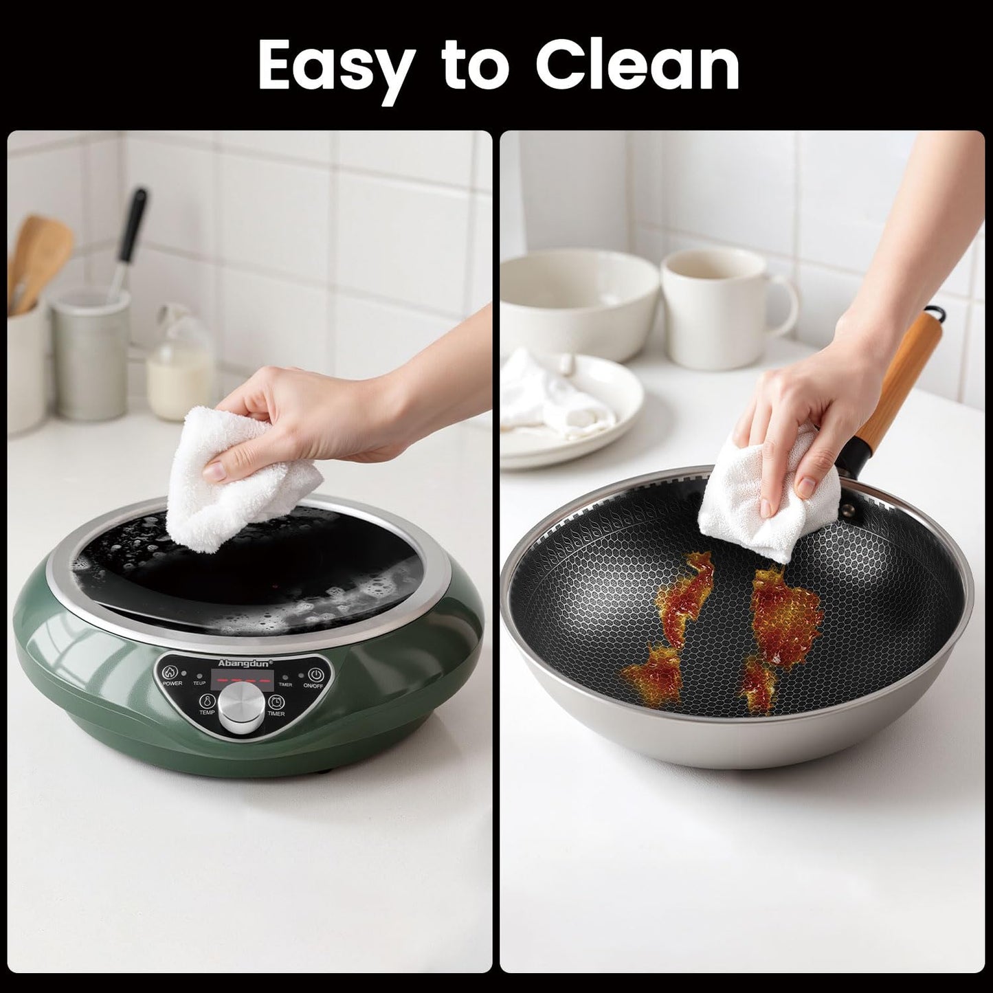Abangdun Concave Induction Wok Cooktop 1700W 120V – Continuous Non-Pulsed Heating Stir Fry Burner for Asian Cooking, Stainless Steel Wok Induction Burner for Round Bottom Woks