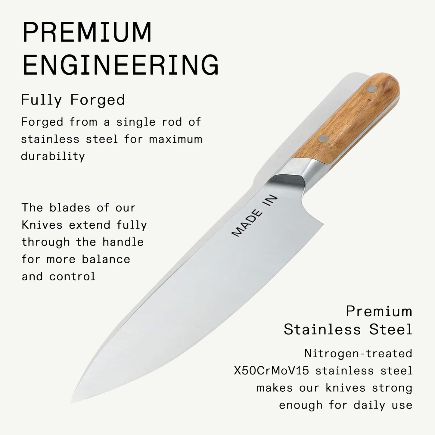 Made In Cookware | 8" Chef Knife | Crafted in France | Full Tang With Olive Wood Handle