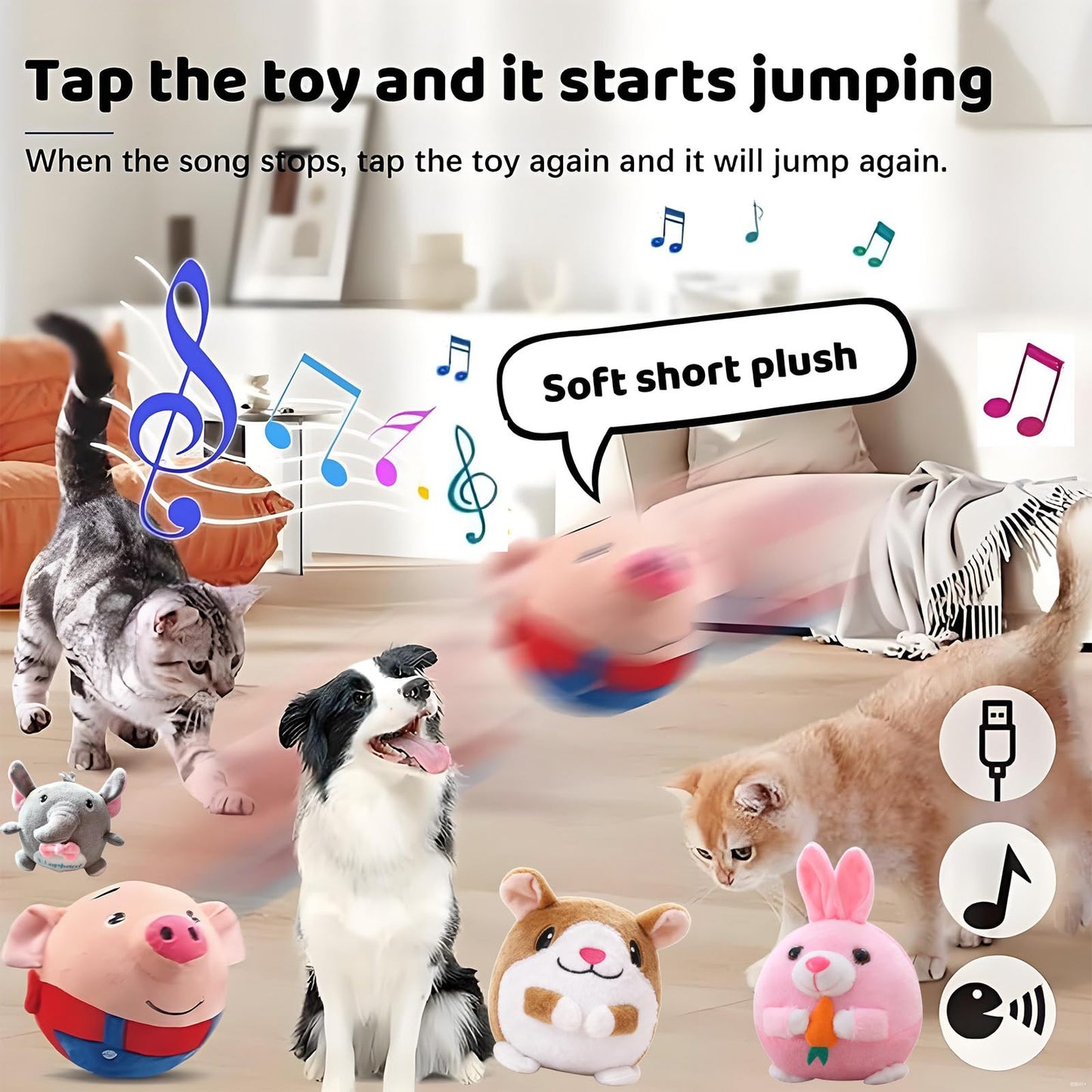 【2PCS】Interactive Dog Toys,Active Moving Pet Plush Toy with Recording & Music Modes,Jumping Squeaky Song shaking Interactive Dog Ball,Dog Toys to Keep Them Busy,Replaceable Coat (Blue Pig + Red Pig)