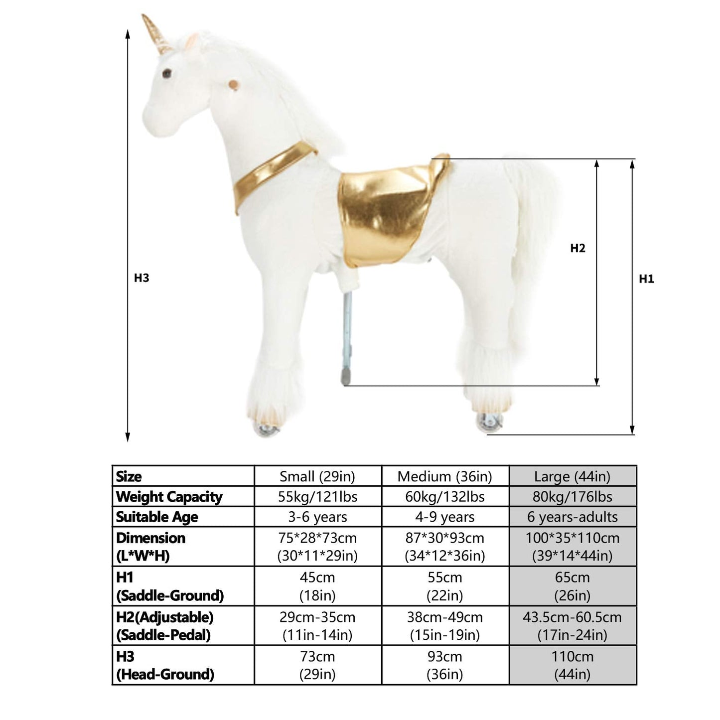 UFREE Unicorn Ride on Toy for Girls as Great Birthday Gift Large Mechanical Pony Horse with 44 inch Height for Everyone Above 6 Years Old Great Birthday Gifts