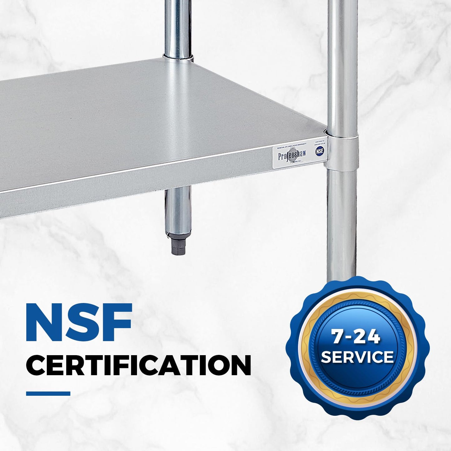 Profeeshaw Stainless Steel Prep Table NSF Commercial Work Table with Backsplash and Undershelf for Kitchen Restaurant 72x24 Inch
