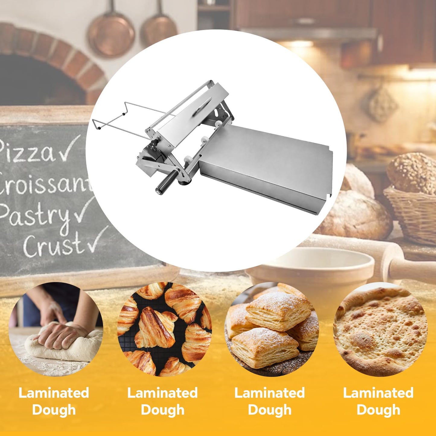 12" Folding Dough Sheeter with 23.6" x 11.8" Sheeter Board, Manual Dough Roller Machine with 0-25mm Adjustable Thickness Settings Stainless Steel for Pizza Croissants Pastry and Crust