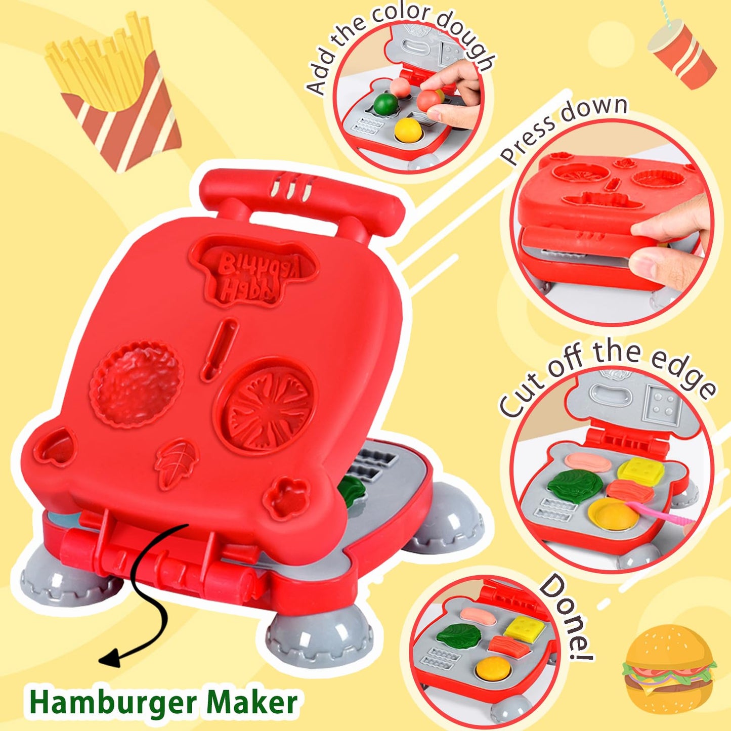Crelloci 3 in 1 Color Dough Kitchen Creations Set, Ice Cream Spaghetti Burger Maker Machine, Art Crafts Food Modeling Toys, Accessories Tools Kit for Boys Girls Kids Toddlers Ages 3+ (12 Colors Dough)