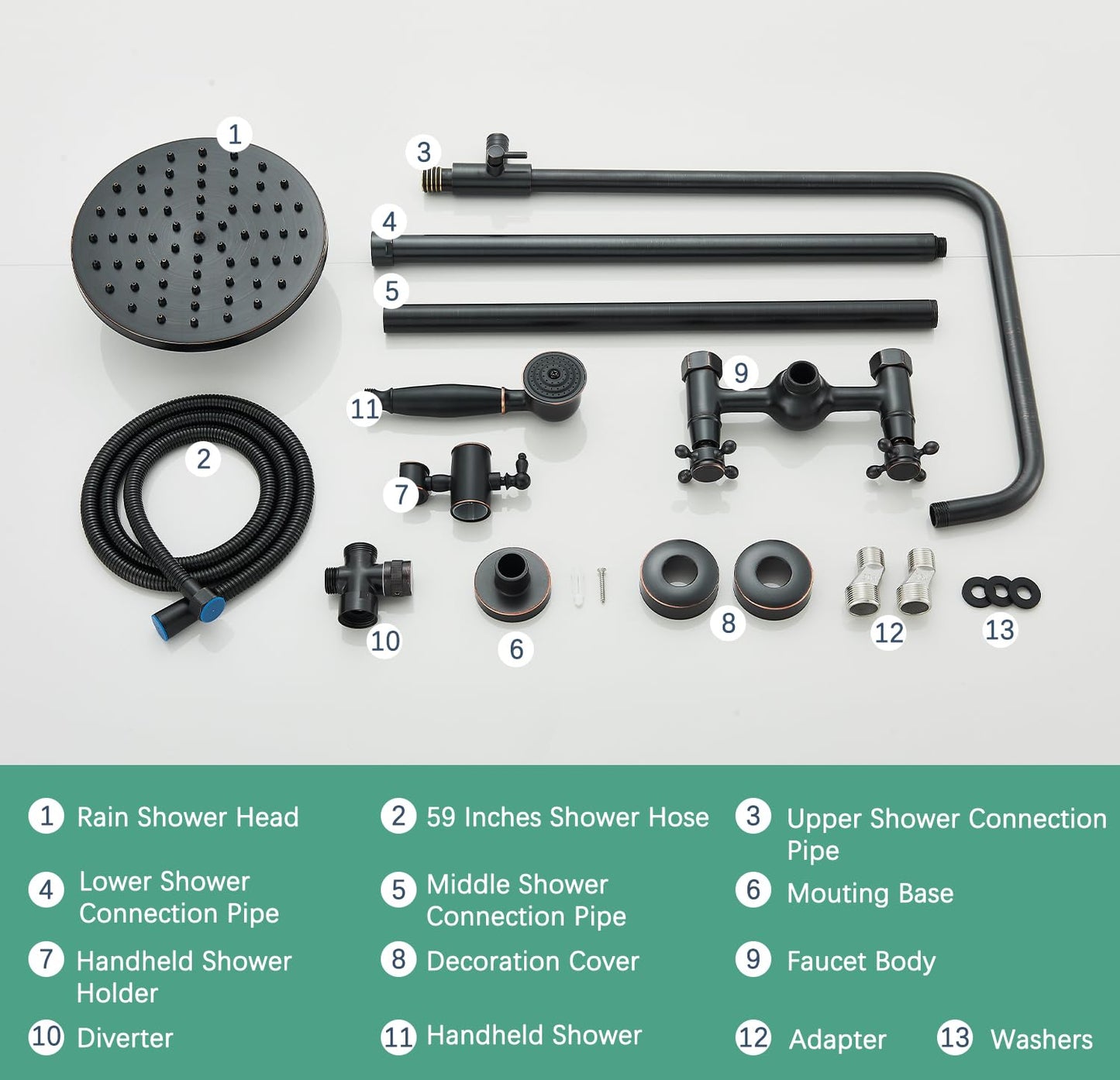 MOSSON Rain Shower System Oil Rubbed Bronze Outdoor Shower Faucet Set with 8 Inch Rainfall Shower Head Handheld Spray 2 Cross Handles Wall Mounted Bathroom Shower Fixtures Solid Brass