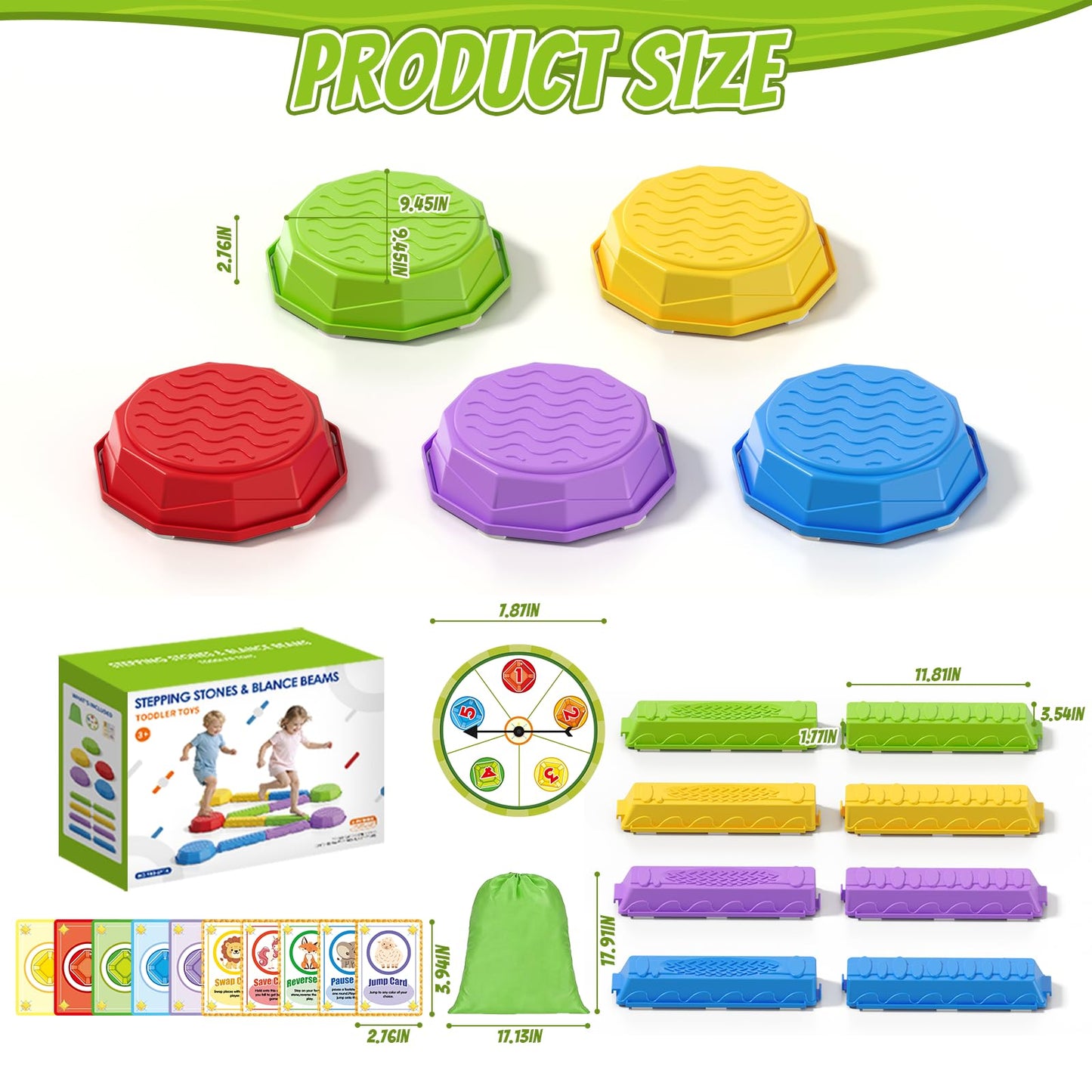 HYES Balance Beams Stepping Stones for Kids, Obstacle Courses Sensory Toys for Toddlers, Non-slip Jumping Step Stones Balance Beam Indoor & Outdoor Play Games Birthday Gifts for Boys Girls 3-5