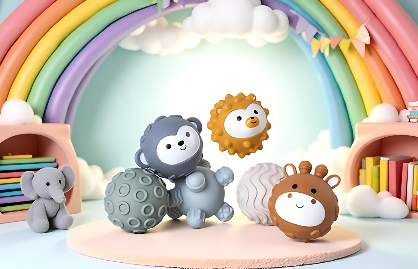 TMYIDO Baby Soft Textured Multi Soft Ball Gift Sets,Sensory Balls for Toddlers 06-18 Months,Cute Animal Shapes Sensory Ball for Babies,Montessori Toys for Babies 6-18 Months 6 Pack(Standard Edition)