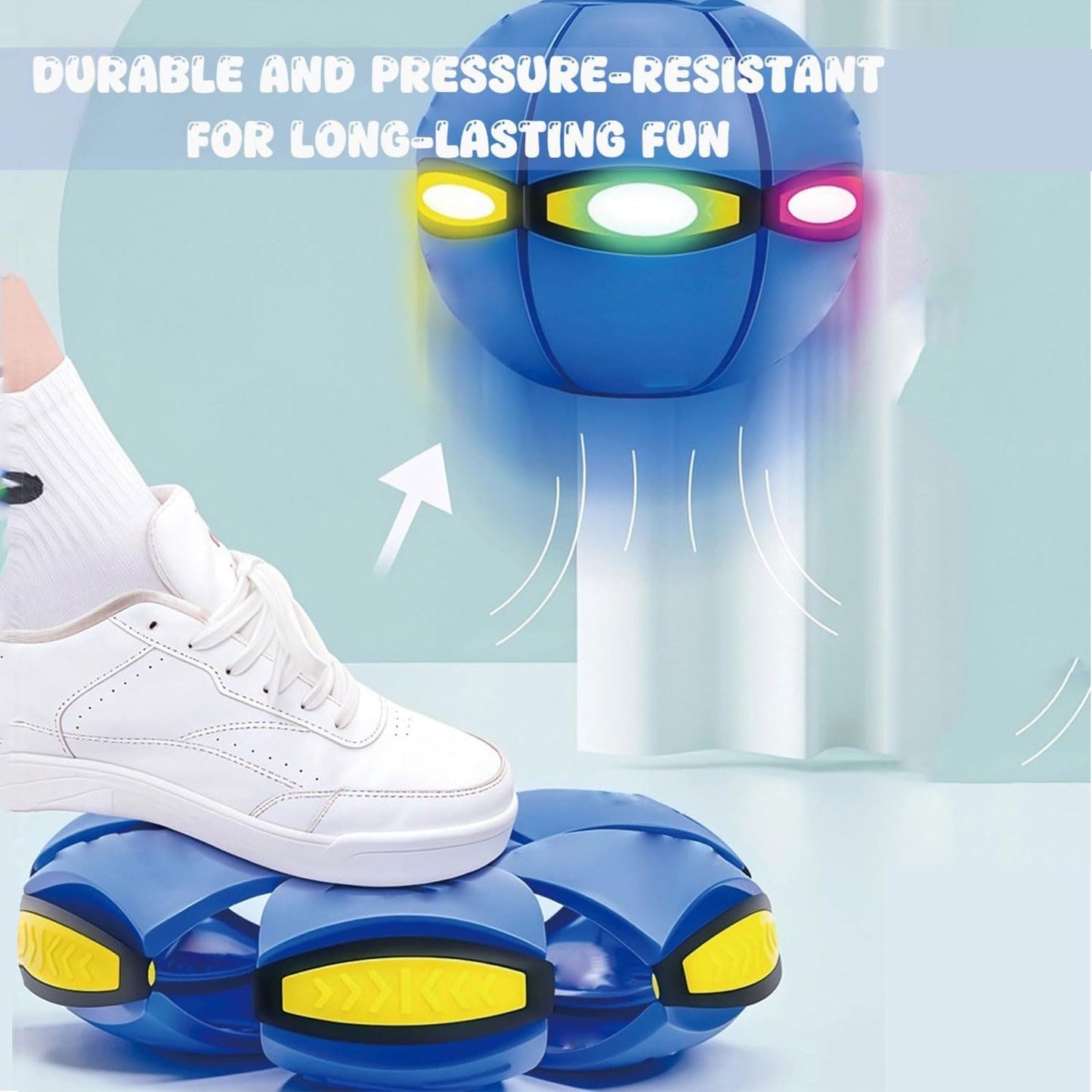 2-in-1 Magic Ball Toy - Transforming LED Bouncing Ball & Flying Saucer with 6 Colorful Lights - Glowing Boomerang Sphere for Outdoor Family Fun and Kids Games (Blue)