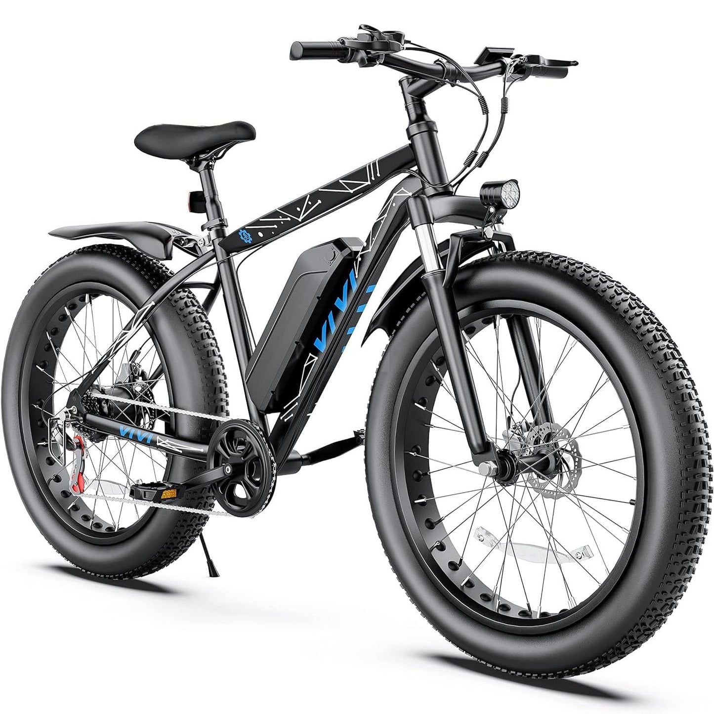 Vivi Electric Bike 26" x 4.0 Fat Tire Electric Bicycle, 1000W Motor Peak Electric Mountain Bike, 25MPH Ebikes for Adults with 48V 13AH Removable Lithium-Ion Battery, Up to 60 Miles (F26F Black)