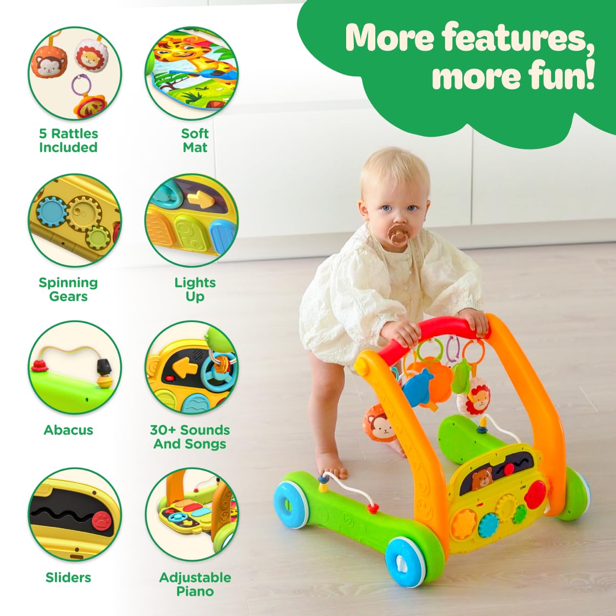 Move2Play, Kick & Play Piano Baby Mat | Grow with Me 4-in-1 | Tummy Time Play Mat, Sit-to-Stand, Musical Activity Gym & Infant Push Walker | Kicking Toy for Babies 0-6 & 6-12 Months