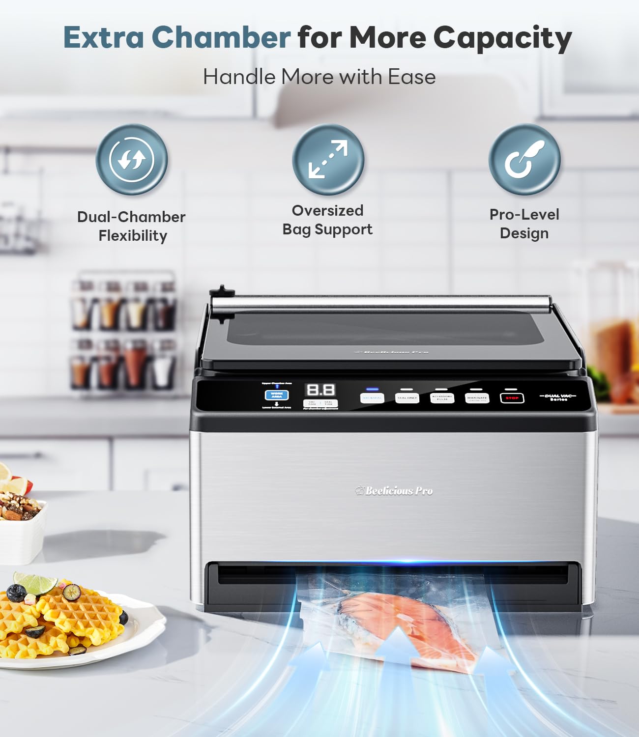 DualCore CVS101 Chamber Vacuum Sealer for Liquids & Sous Vide, 6L Dual Vacuum Zones & Extra-Wide Bag Clamp, 230W Dual-Core Dry Pump x4, Commercial-Grade Food Packaging Machine for Home Use