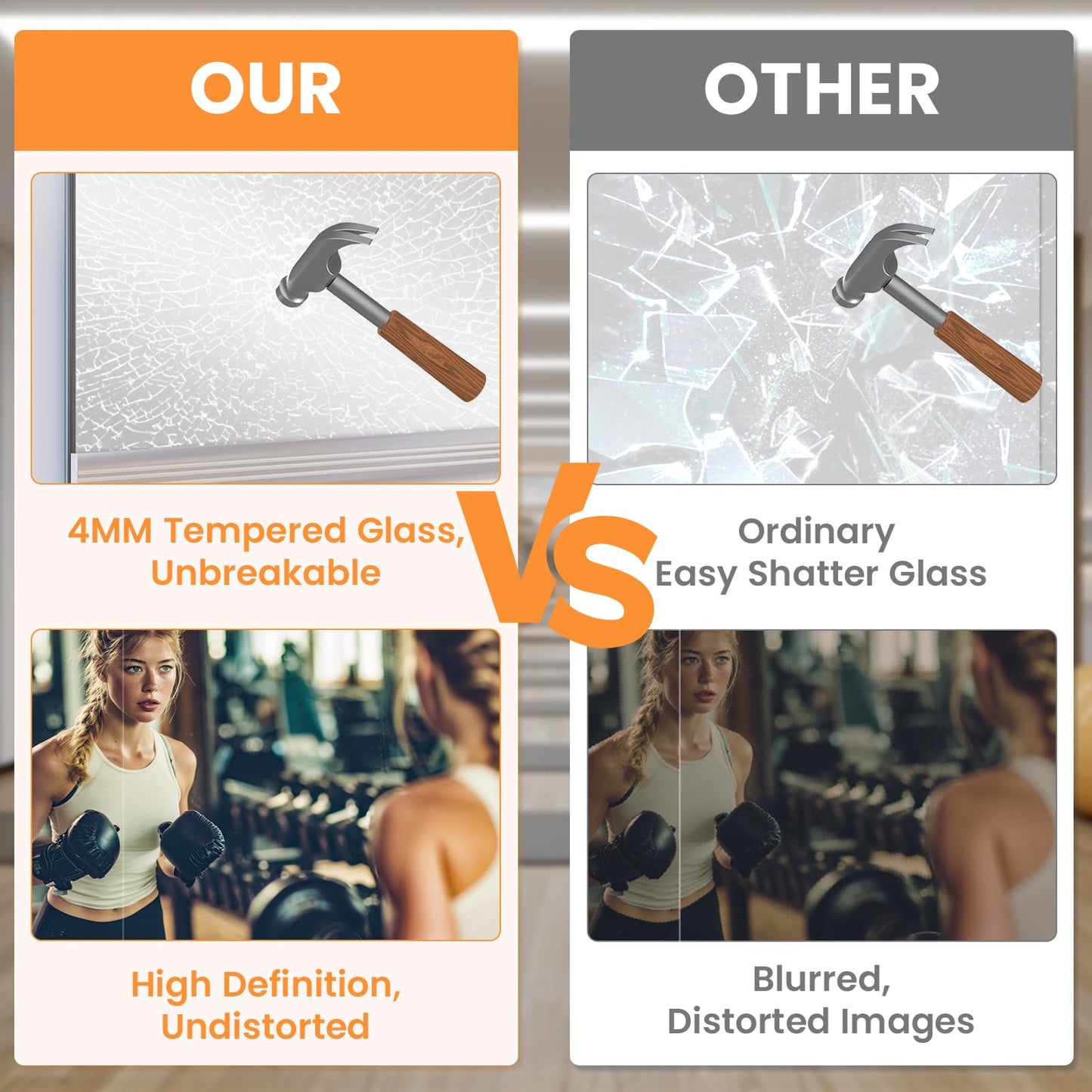 Peegel Home Gym Mirror - 63''x24''(2PCS) Large Frameless Tempered Glass Workout Mirrors for Home Gym Wall,Yoga,Garage,Dance