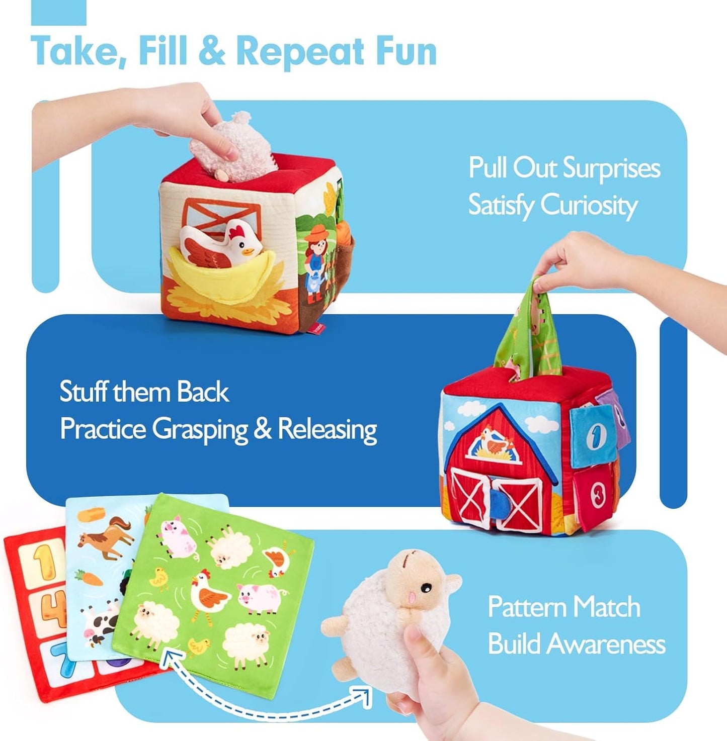 hahaland Baby Toys 6-12 Months Montessori Toys for 6 Month Old with Crinkle Tissue, Squeaker, Mirror - Soft Activity Sensory Montessori Toy for Babies Easter Basket Stuffers