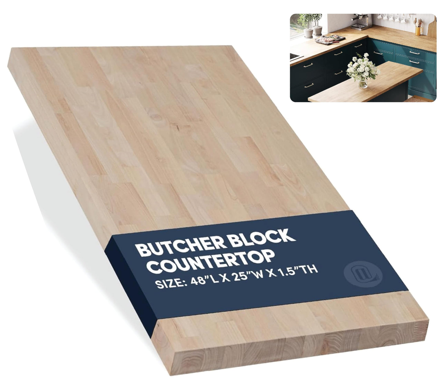 AllForWood 48''L x 25''W x 1.5''Th Birch Solid Wood Butcher Block Countertop, Butcher Block Table Top for DIY Washer Dryer/Island/Kitchen Countertop (Unfinished)