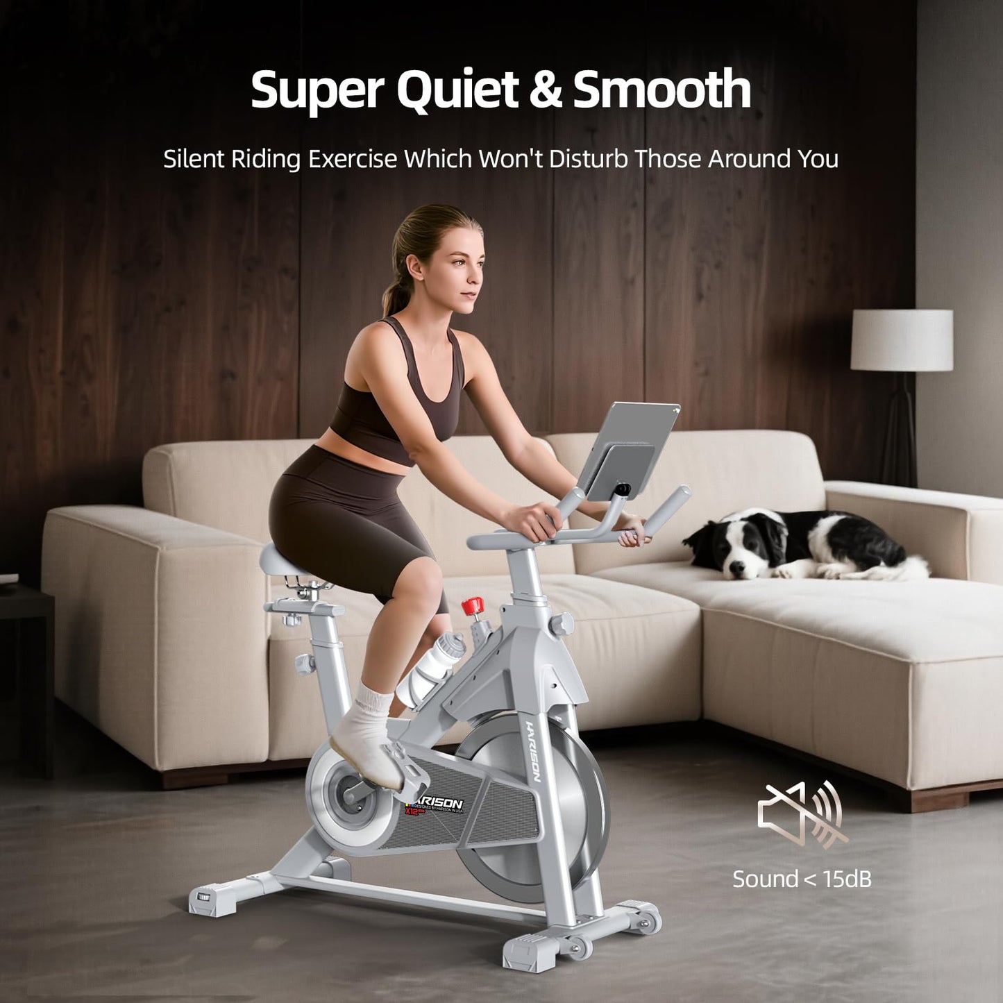 HARISON Semi Commercial Exercise Bike - Stationary Bike for Home Gym - Silent Magnetic Indoor Cycling Bike with Tablet Mount & Comfortable Seat Cushion, 380LBS/400LBS Weight Capacity Workout Bike (Magnetic Plus)