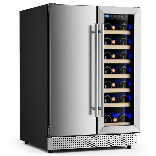 Vushine Wine and Beverage Refrigerator, 24’’ Daul Zone Wine Fridge, Freestanding Under Counter Refrigerator, Stainless Steel Beverage Cooler with Adjustable Shelves, Holds 21 Bottles and 88 Cans