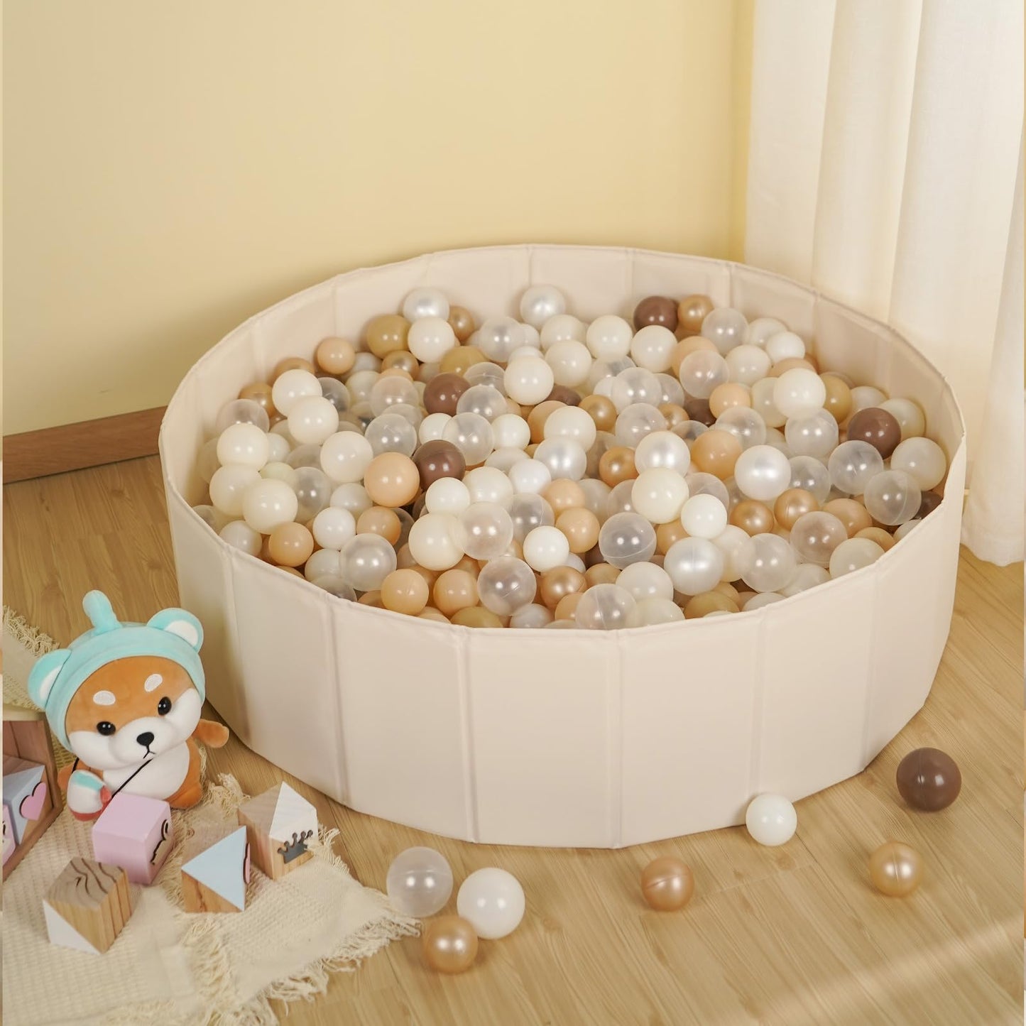 31 Inch Beige Ball Pits for Toddlers Dogs Cats, Kids Ball Pits Play Tent, Collapsible Ball Pits Crawl Playpen Ball Pool with Storage Bag, Gift for Boys Girls Dogs Pets Birthday (Balls Not Include)