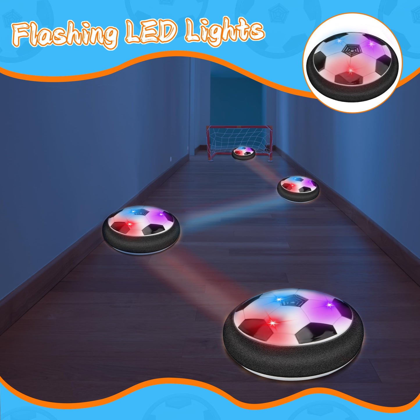 Nazano LED Hover Soccer Ball, Floating Soccer Set with 2 Goal Soccer, Indoor Soccer Game for Young Boys and Girls, Birthday Gifts for Young Kids, Toys Gifts for Ages 3-12