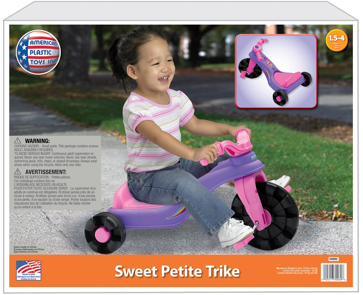 American Plastic Toys Kids’ Sweet Petite Trike, Pink, Durable Plastic, Stabilizing Metal Axles, Develops Balance and Motor Skills, Outdoor Tricycle, for Ages 18 Months to 4 Years Old